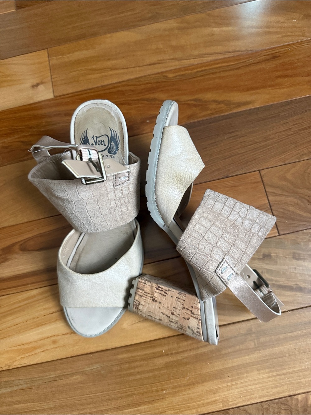 Kat Von D Neutral Textured Cork Block Heel Sandals